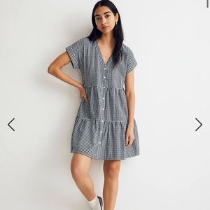 Madewell Tiered Mini‎ Dress Deep Indigo Gingham Check